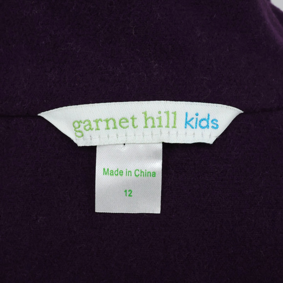 Garnet Hill Kids Coat Girls 12 Purple Tweed Snap Front Asymmetric Hem Overcoat - Picture 3 of 16